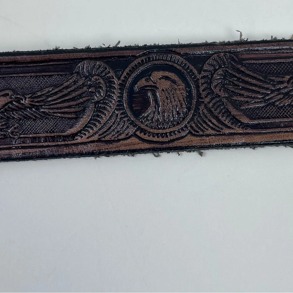 Men's Genuine Leather Hand Tooled & Embossed Eagle Themed Brown Belt Size 42